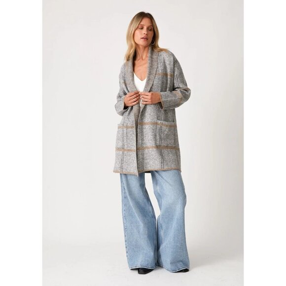 Lovestitch Juno Windowpane Plaid Cardigan Jacket in Gray - Sz S - NWT - Picture 1 of 8